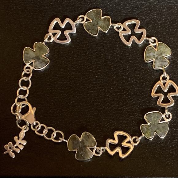 Connemara Marble Sterling Silver Shamrock Link Bracelet Vintage Ireland - Picture 2 of 9